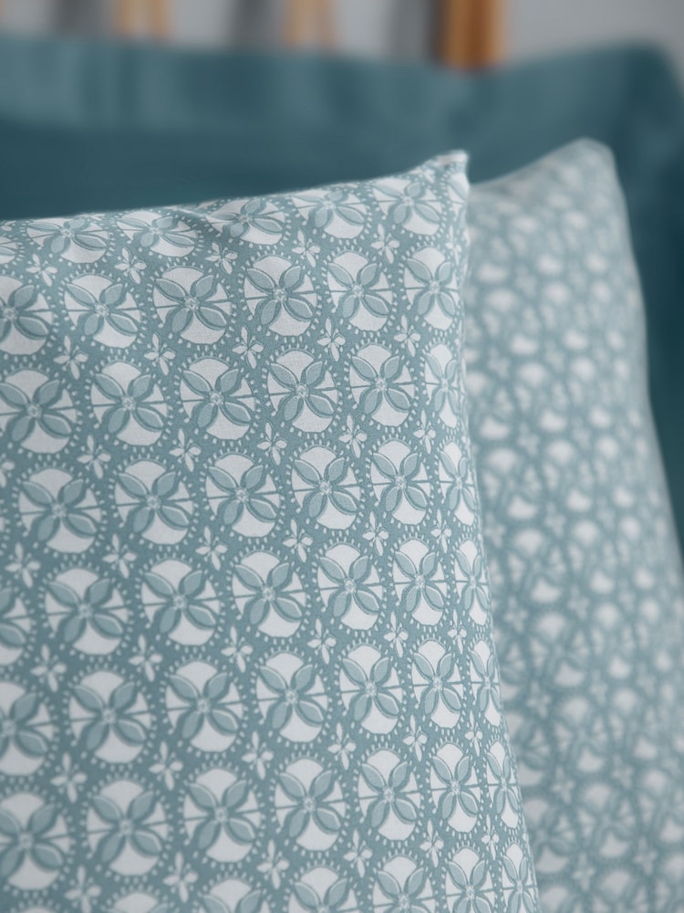 Catherine Lansfield Blue Sardinia Mosaic Tile Reversible Duvet Cover Set - Image 5 of 5