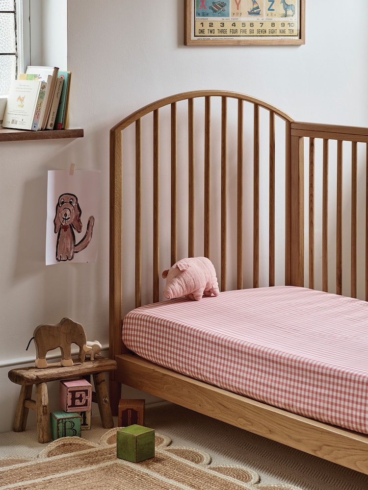 Piglet in Bed Red Dune Kids Gingham 100% Cotton Fitted Sheet - Image 1 of 3
