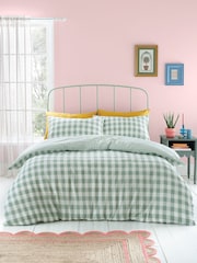 Catherine Lansfield Green Seersucker Gingham Check Easy Care Duvet Cover Set - Image 1 of 4