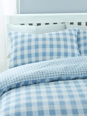 Catherine Lansfield Blue Seersucker Gingham Check Easy Care Duvet Cover Set - Image 3 of 4