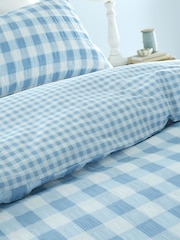 Catherine Lansfield Blue Seersucker Gingham Check Easy Care Duvet Cover Set - Image 4 of 4