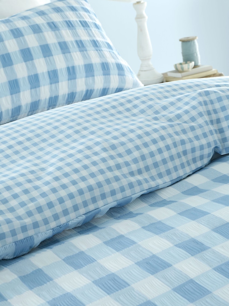 Catherine Lansfield Blue Seersucker Gingham Check Easy Care Duvet Cover Set - Image 4 of 4