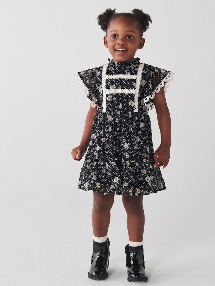 River Island Black Mini Girls Floral Chiffon Dress - Image 1 of 7 River Island Black Mini Girls Floral Chiffon Dress - Image 1 of 7