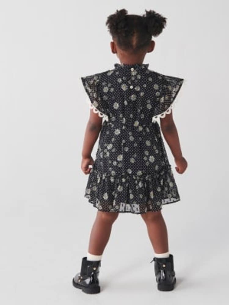 River Island Black Mini Girls Floral Chiffon Dress - Image 2 of 7