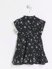River Island Black Mini Girls Floral Chiffon Dress - Image 5 of 7