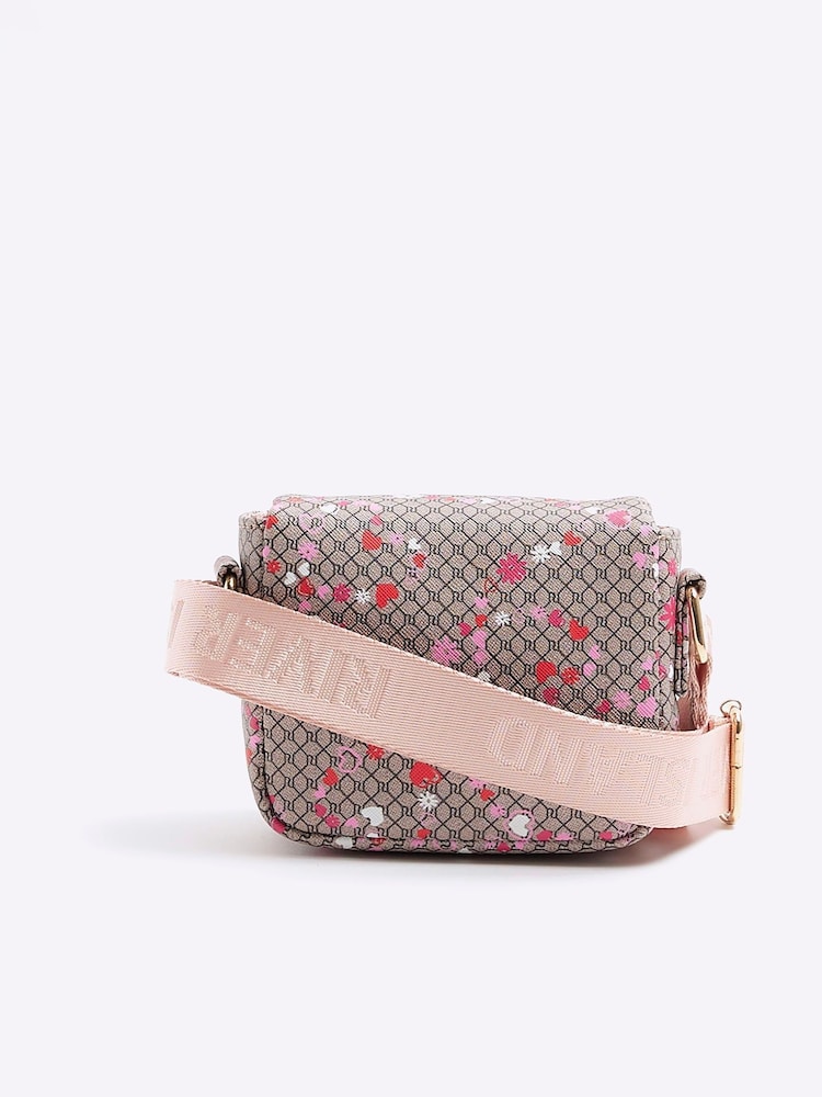River Island Brown Girls Mono Flower Print Cross-Body Bag - Image 2 of 5 River Island Brown Girls Mono Flower Print Cross-Body Bag - Image 2 of 5