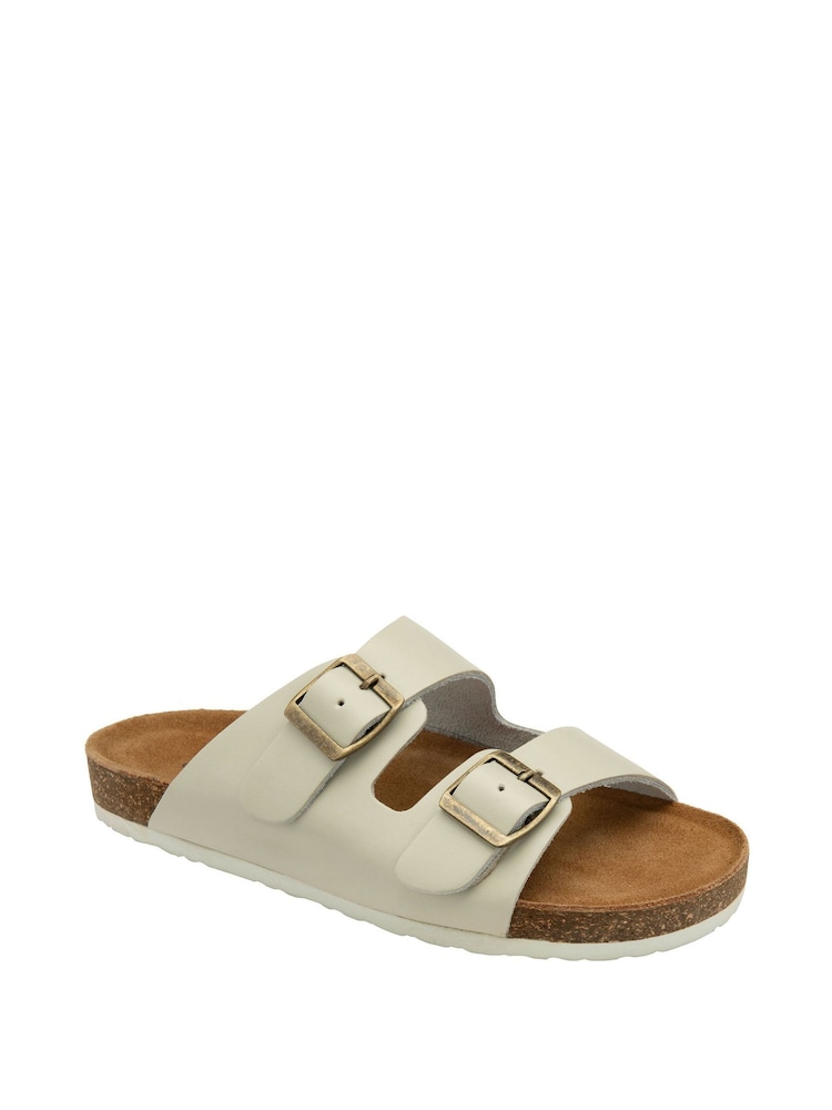Dunlop White Ladies Twin Buckle Footbed Mules - Image 1 of 4