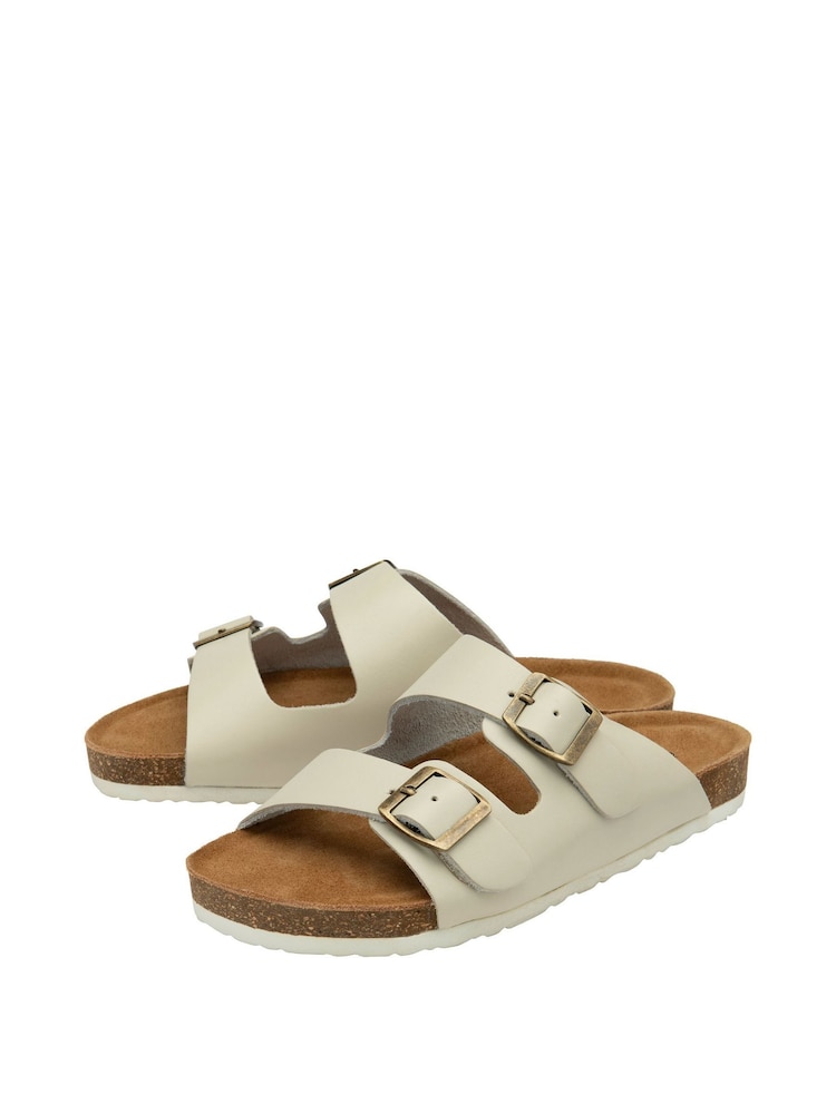 Dunlop White Ladies Twin Buckle Footbed Mules - Image 2 of 4