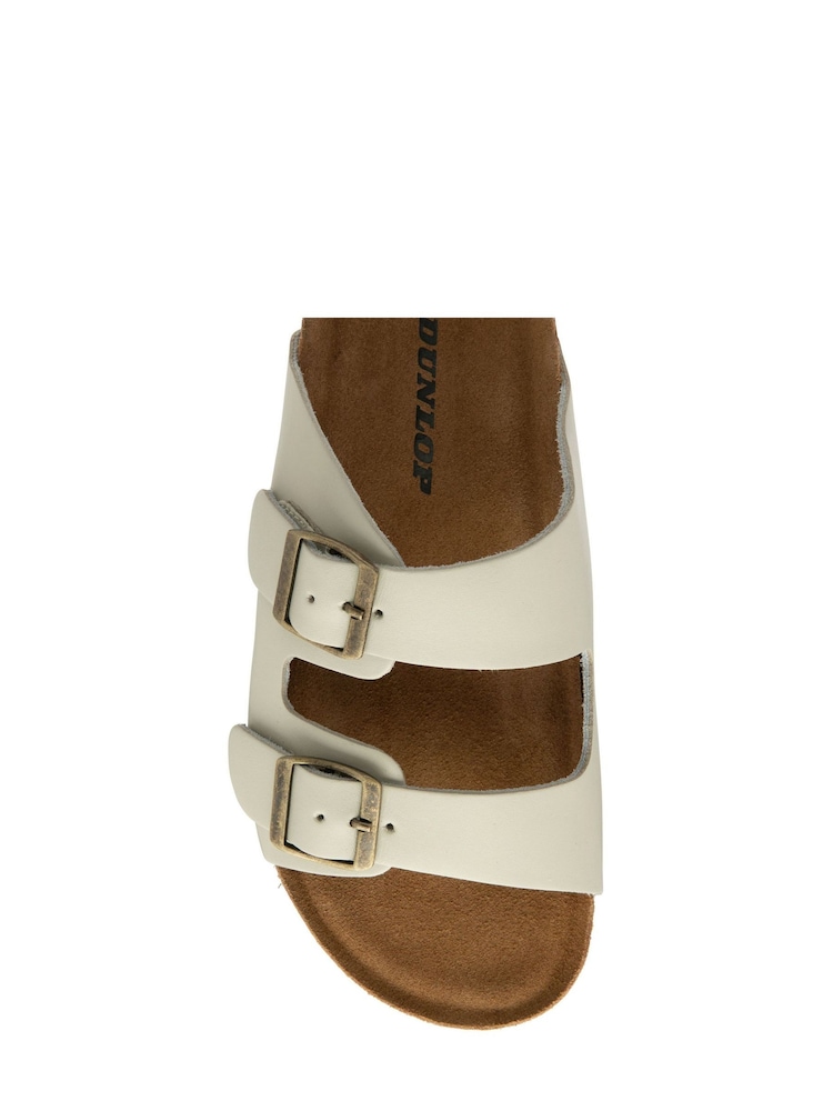 Dunlop White Ladies Twin Buckle Footbed Mules - Image 4 of 4