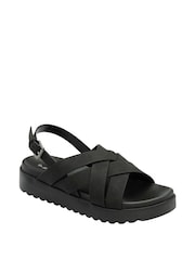 Dunlop Black Ladies Cross-Over Flatform Sandals - Image 1 of 4