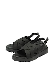 Dunlop Black Ladies Cross-Over Flatform Sandals - Image 2 of 4