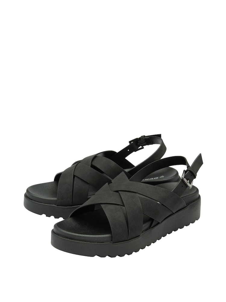 Dunlop Black Ladies Cross-Over Flatform Sandals - Image 2 of 4