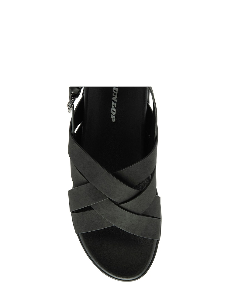 Dunlop Black Ladies Cross-Over Flatform Sandals - Image 4 of 4