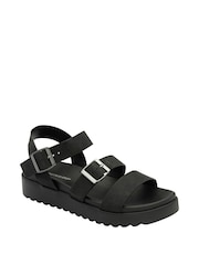 Dunlop Black Ladies Flatform Sandals - Image 1 of 4