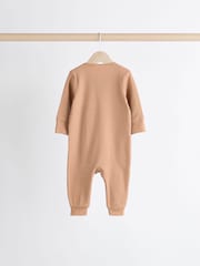 Neutral Tan Brown 100% Cotton Baby Zip Sleepsuits 3 Pack (0-2yrs) - Image 4 of 12