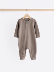 Neutral Tan Brown 100% Cotton Baby Zip Sleepsuits 3 Pack (0-2yrs) - Image 5 of 12