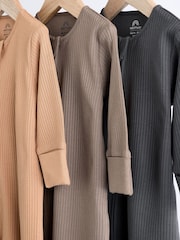 Neutral Tan Brown 100% Cotton Baby Zip Sleepsuits 3 Pack (0-2yrs) - Image 7 of 12