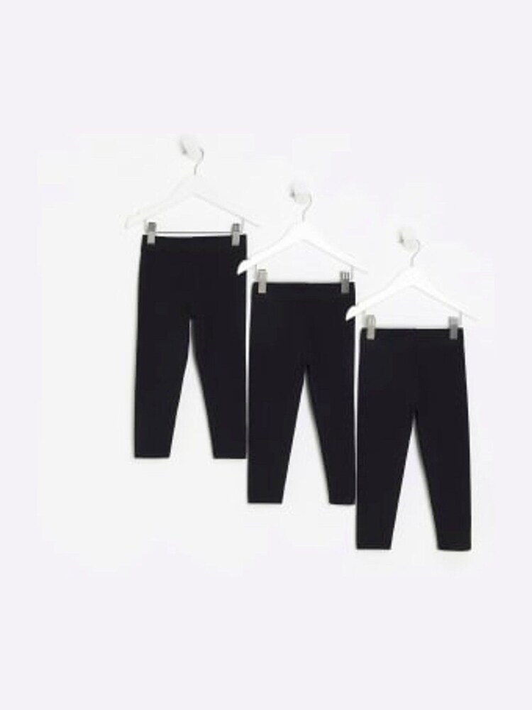 River Island Black Mini Girls Plain Leggings 3 Pack - Image 1 of 3