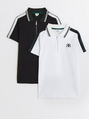 River Island White Boys Taped Polo Shirts 2 Pack - Image 1 of 4