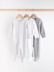 Grey Essential Zipped 100% Cotton Baby Sleepsuits 3 Pack (0-3yrs) - Image 1 of 11