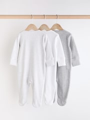 Grey Essential Zipped 100% Cotton Baby Sleepsuits 3 Pack (0-3yrs) - Image 2 of 11