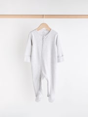 Grey Essential Zipped 100% Cotton Baby Sleepsuits 3 Pack (0-3yrs) - Image 3 of 11