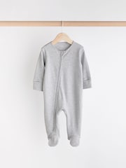 Grey Essential Zipped 100% Cotton Baby Sleepsuits 3 Pack (0-3yrs) - Image 6 of 11