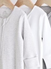 Grey Essential Zipped 100% Cotton Baby Sleepsuits 3 Pack (0-3yrs) - Image 7 of 11