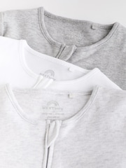 Grey Essential Zipped 100% Cotton Baby Sleepsuits 3 Pack (0-3yrs) - Image 8 of 11