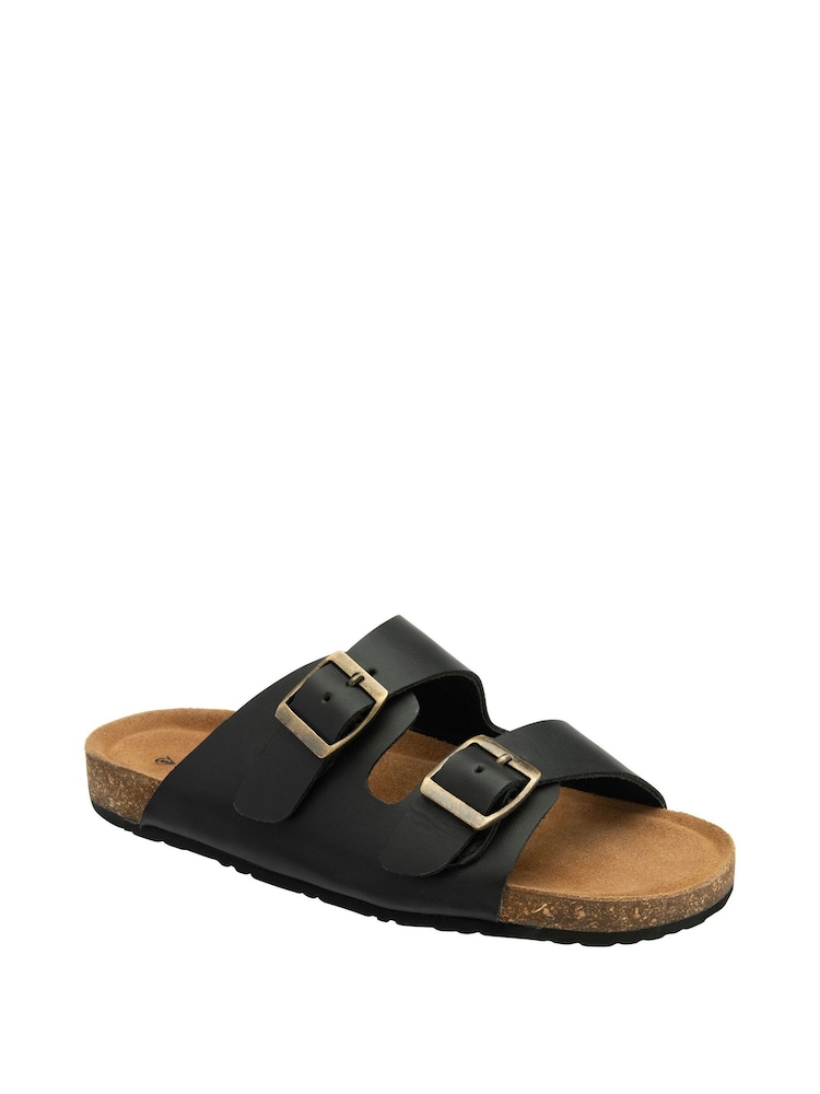 Dunlop Black Ladies Twin Buckle Footbed Mules - Image 1 of 4