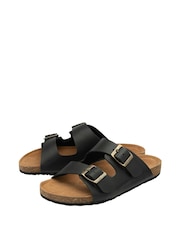 Dunlop Black Ladies Twin Buckle Footbed Mules - Image 2 of 4