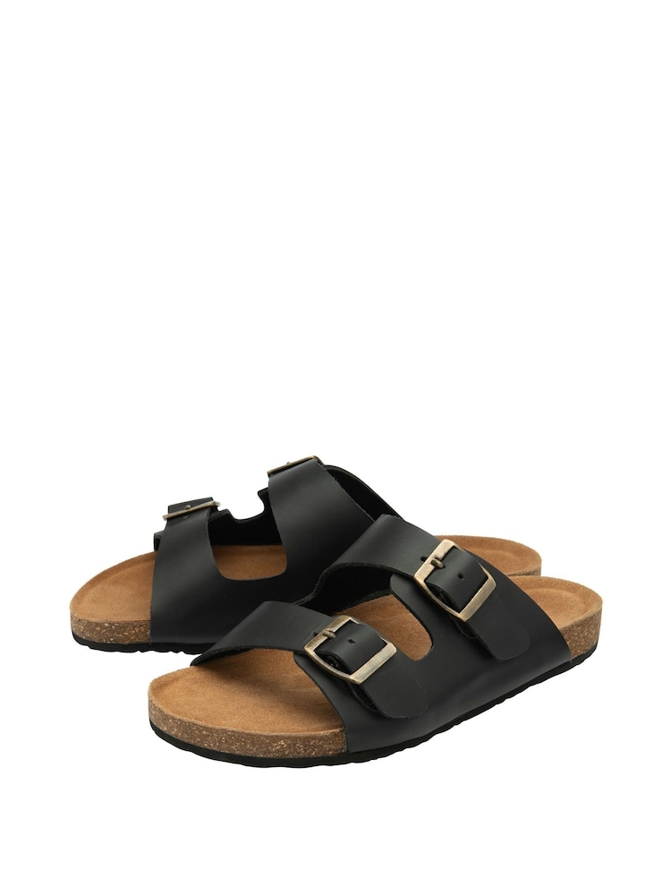 Dunlop Black Ladies Twin Buckle Footbed Mules - Image 2 of 4
