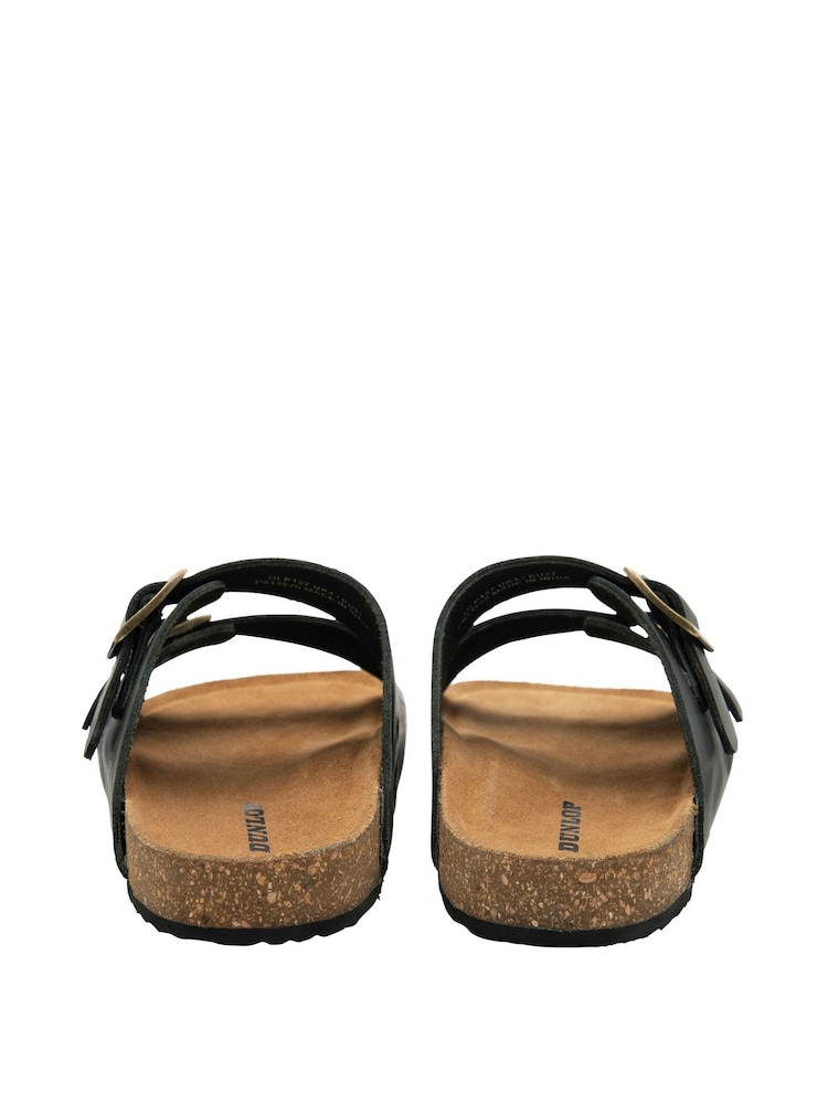 Dunlop Black Ladies Twin Buckle Footbed Mules - Image 3 of 4