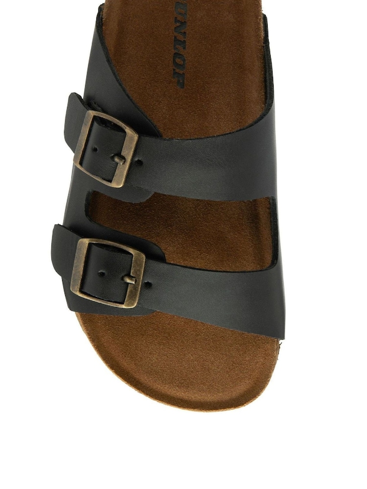 Dunlop Black Ladies Twin Buckle Footbed Mules - Image 4 of 4
