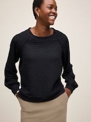 Black Textured Long Sleeve Top - Image 1 of 6