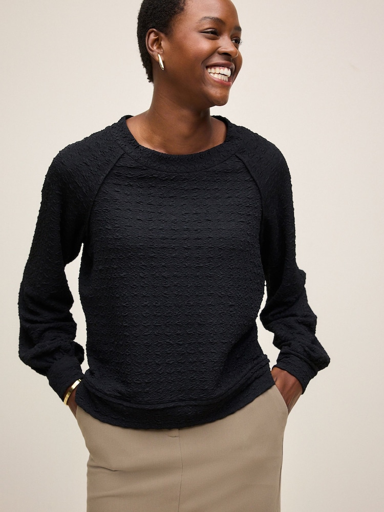 Black Textured Long Sleeve Top - Image 1 of 6