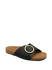 أسود - Dunlop Ladies Single Large Buckle Footbed Sandals - صورة 1 من 4