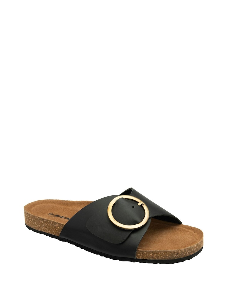 أسود - Dunlop Ladies Single Large Buckle Footbed Sandals - صورة 1 من 4