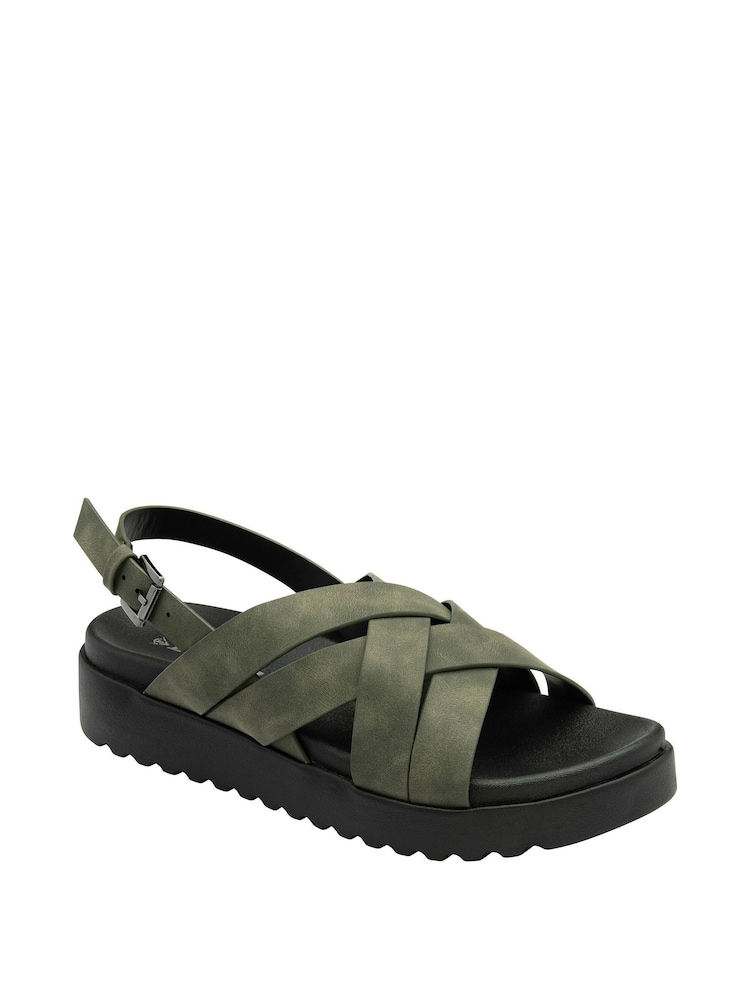 Dunlop Green Ladies Cross-Over Flatform Sandals - Image 1 of 4