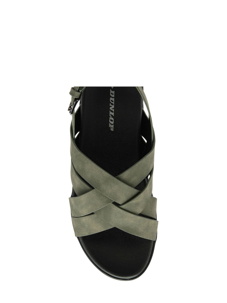 Dunlop Green Ladies Cross-Over Flatform Sandals - Image 4 of 4