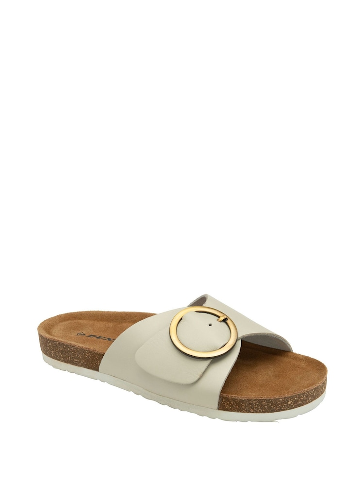 Dunlop White Ladies Single Large Buckle Footbed Sandals - Image 1 of 4