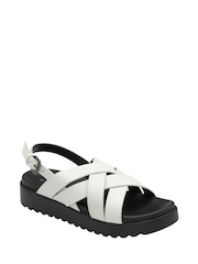 Dunlop White Ladies Cross-Over Flatform Sandals - Image 1 of 4