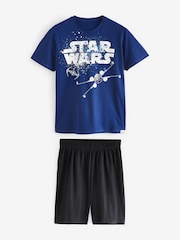 Character Blue Star Wars Short 100% Cotton Pyjamas - Image 1 of 4