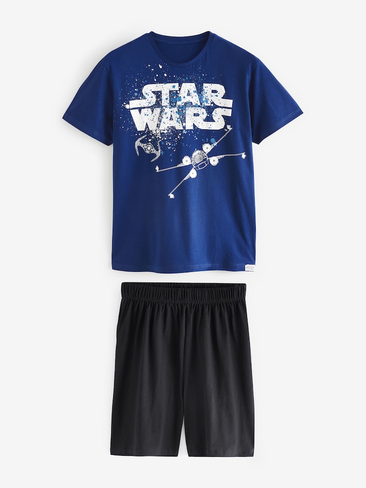 Character Blue Star Wars Short 100% Cotton Pyjamas - Image 1 of 4