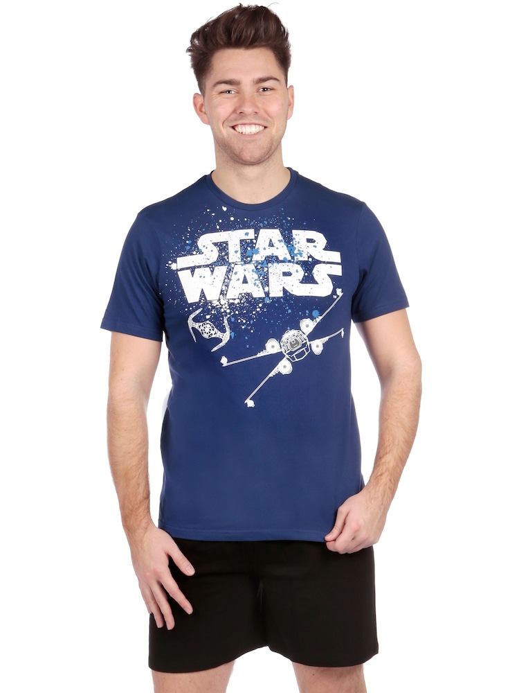 Character Blue Star Wars Short 100% Cotton Pyjamas - Image 4 of 4