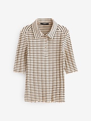 Schwarz/Ecru - Ribbed Lettuce Hem Collared Polo Top - Bild 5 von 7