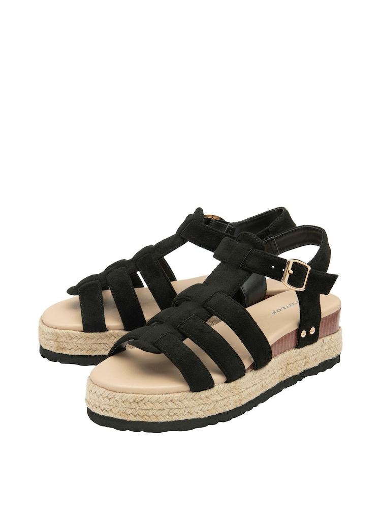 Dunlop Black Ladies Flatform Espadrille Sandals - Image 2 of 4