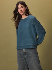 Teal Blue Textured Long Sleeve Top - Image 2 of 5