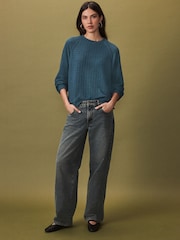 Teal Blue Textured Long Sleeve Top - Image 3 of 5