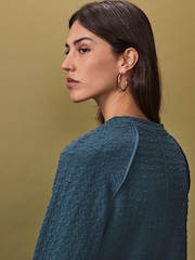 Teal Blue Textured Long Sleeve Top - Image 4 of 5